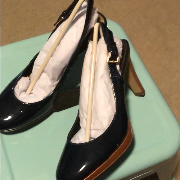 Tahari Shoes - Tahari Slingbacks - Blue with Tan Platform